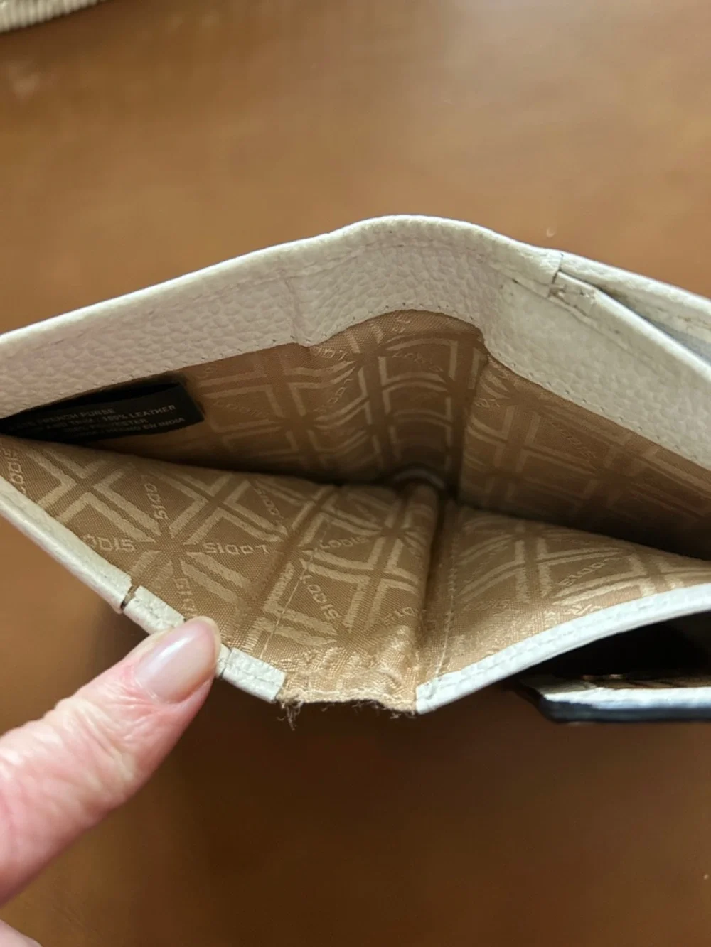 Lodis Cream Pebbled Leather Tri-Fold Wallet